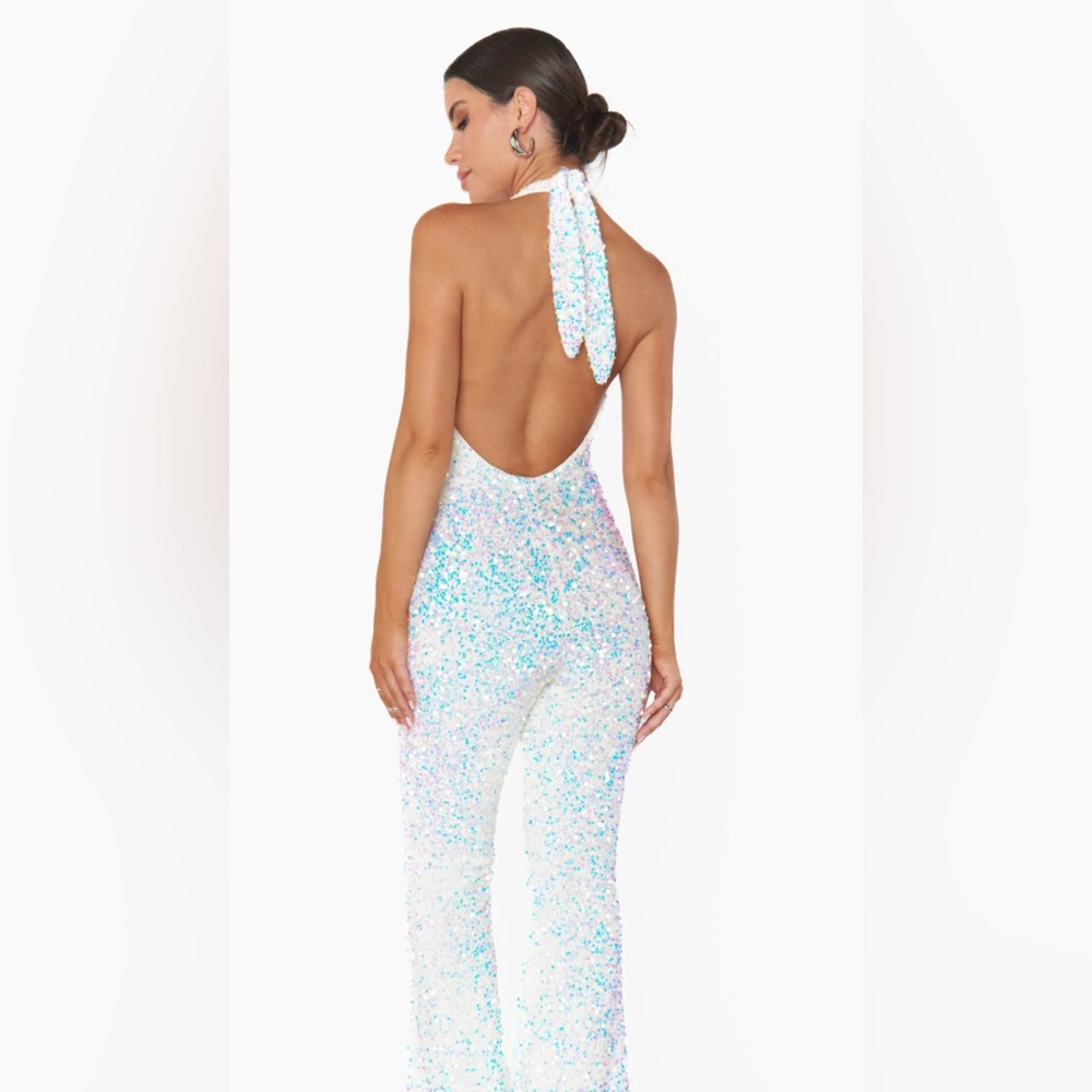 Show Me Your Mumu Studio Halter Jumpsuit - White Sparkle Sequin